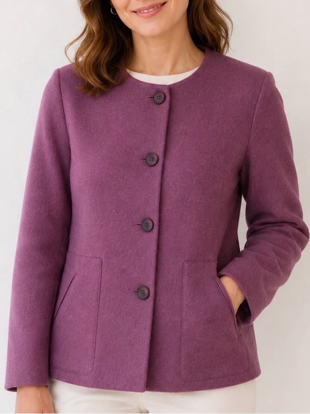J Jill Wool Angora Jacket Womens M Purple Plum Button Front Blazer Coat